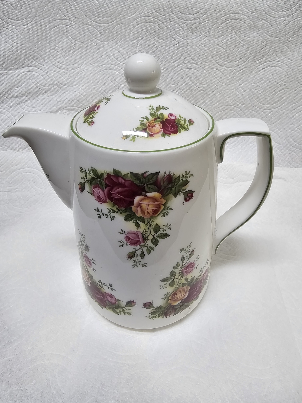 Royal Albert White Water/Tea Pitcher with Pink, Yellow and Burgundy Rose Motif